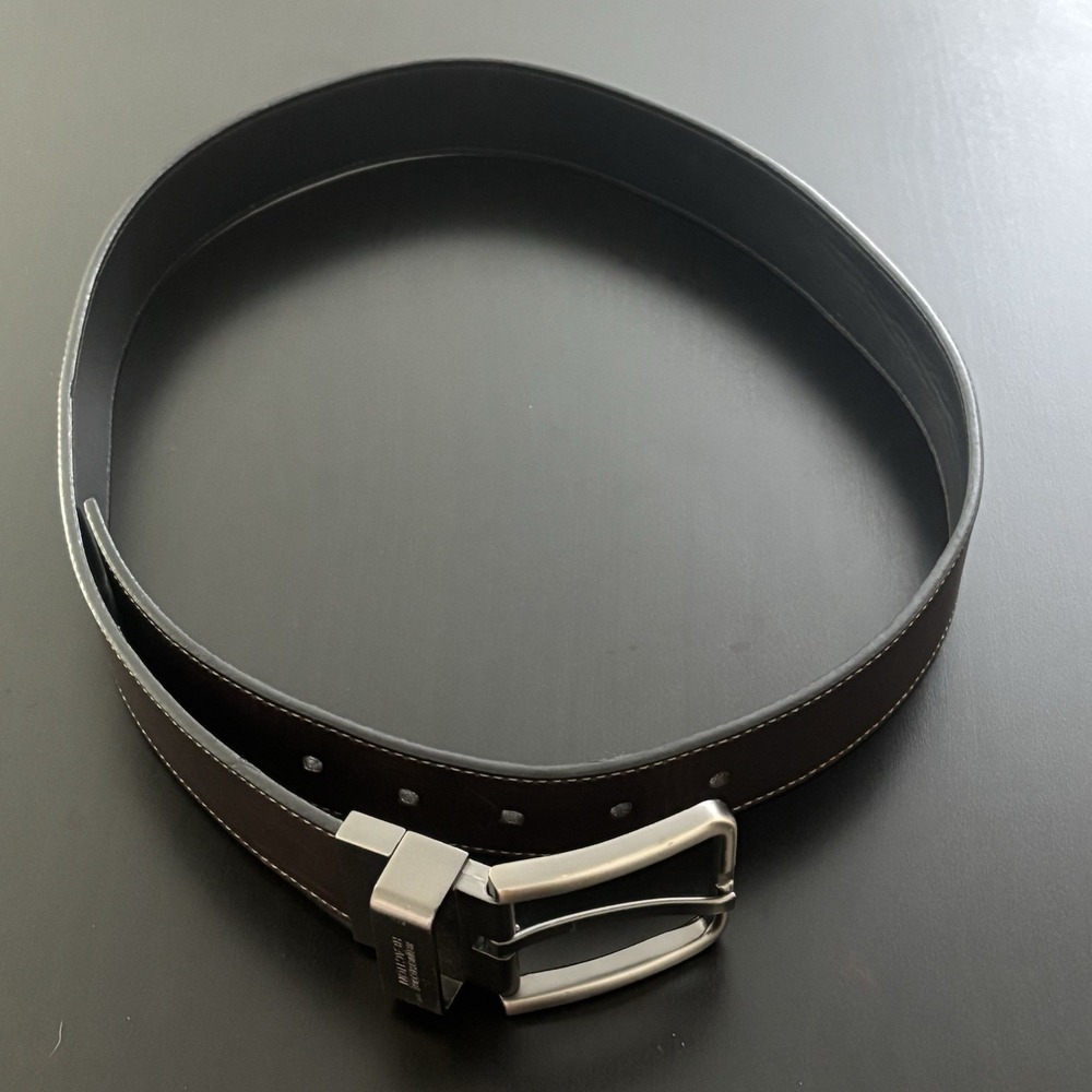 Kenneth Cole Reaction Belt Reversible Black Brown Leather Sz 34 (38" Length)